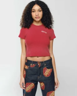 Cherry Women'S-Built To Love Thermal Baby Tee (Red)