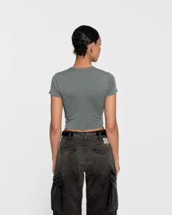 Cherry Women'S-Chain Stitch Baby Tee (Ash)