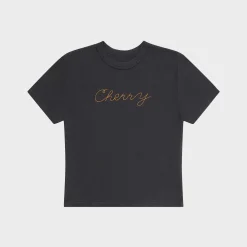 Cherry Women'S-Chain Stitch Baby Tee (Ash)
