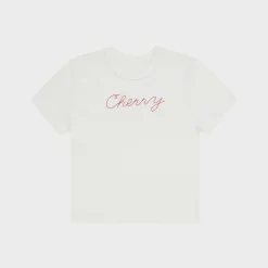 Cherry Women'S-Chain Stitch Baby Tee (Vintage White)