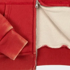 Cherry Sweatshirts-Cropped Thermal Zip-Up (Vintage Red)