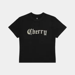 Cherry Women'S-Old English Baby Tee (Black)