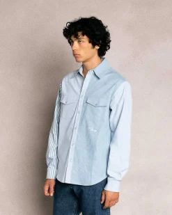 Cherry Shirting-Patchwork Western Shirt (Blue/White)