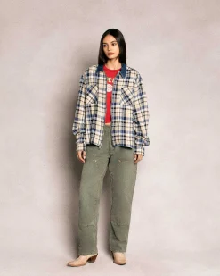 Cherry Jackets-Plaid Zip Shirt Jacket (Beige)