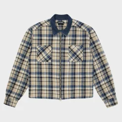 Cherry Jackets-Plaid Zip Shirt Jacket (Beige)