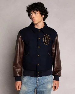 Cherry Jackets-Ranch Wear Varsity Jacket (Navy/Brown)