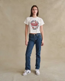 Cherry Women'S-Ride It, Rev It Boxy Baby Tee (White)