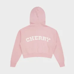 Cherry Sweatshirts-Women'S Cropped Zip-Up Hoodie (Pink)