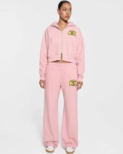 Cherry Sweatshirts-Women'S Cropped Zip-Up Hoodie (Pink)