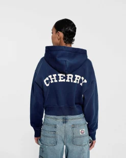 Cherry Women'S-Women'S Cropped Zip-Up Hoodie (Navy)
