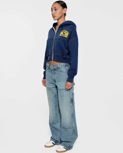 Cherry Women'S-Women'S Cropped Zip-Up Hoodie (Navy)