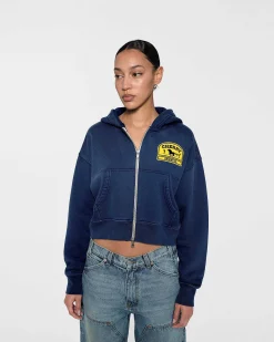 Cherry Sweatshirts-Women'S Cropped Zip-Up Hoodie (Navy)